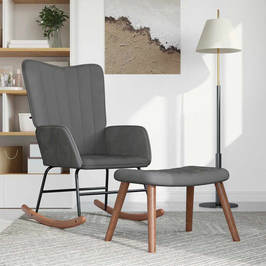 Schaukelstuhl mit Hocker Samt Dunkelgrau