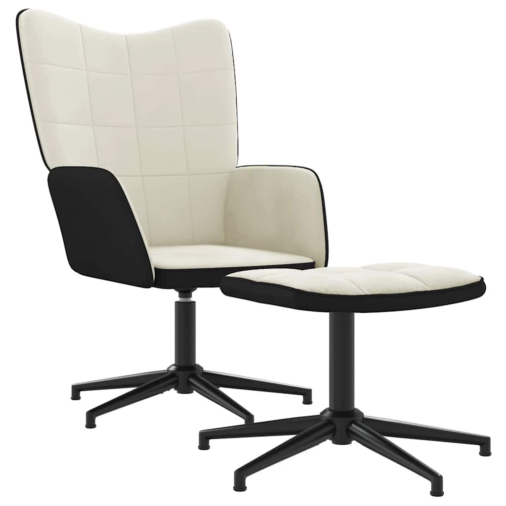 Relaxsessel mit Hocker Cremeweiß Samt und PVC