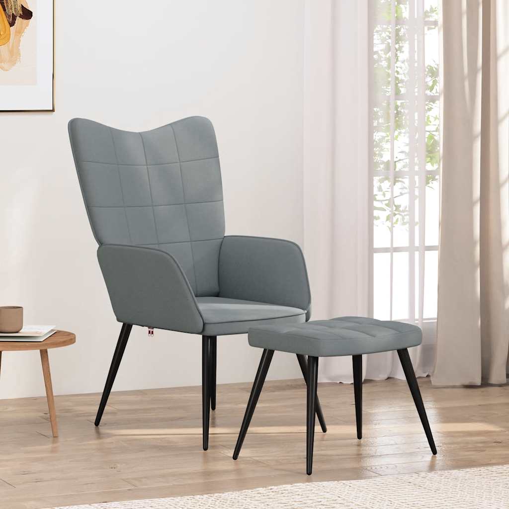 Relaxsessel mit Hocker Hellgrau Stoff