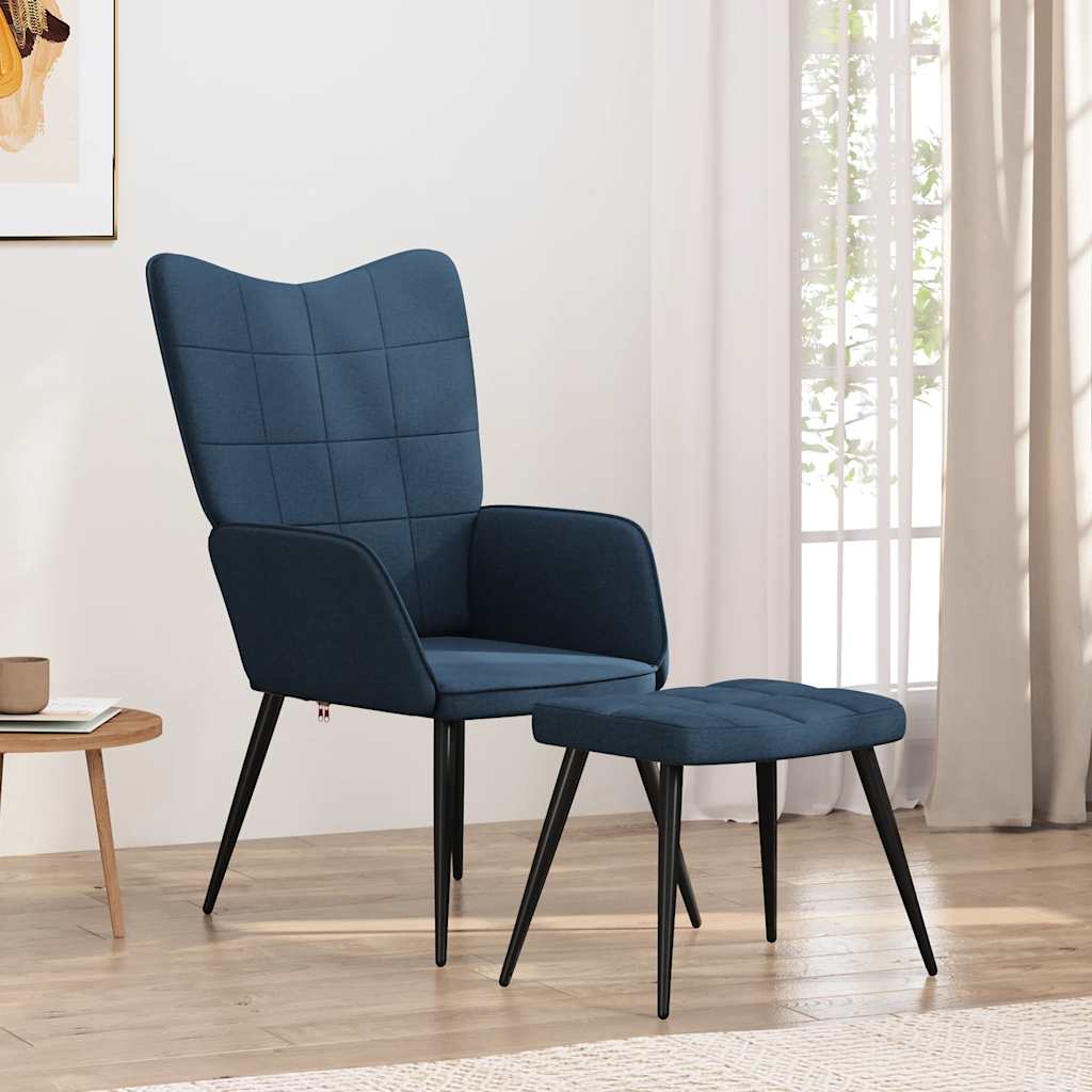 Relaxsessel mit Hocker Blau Stoff