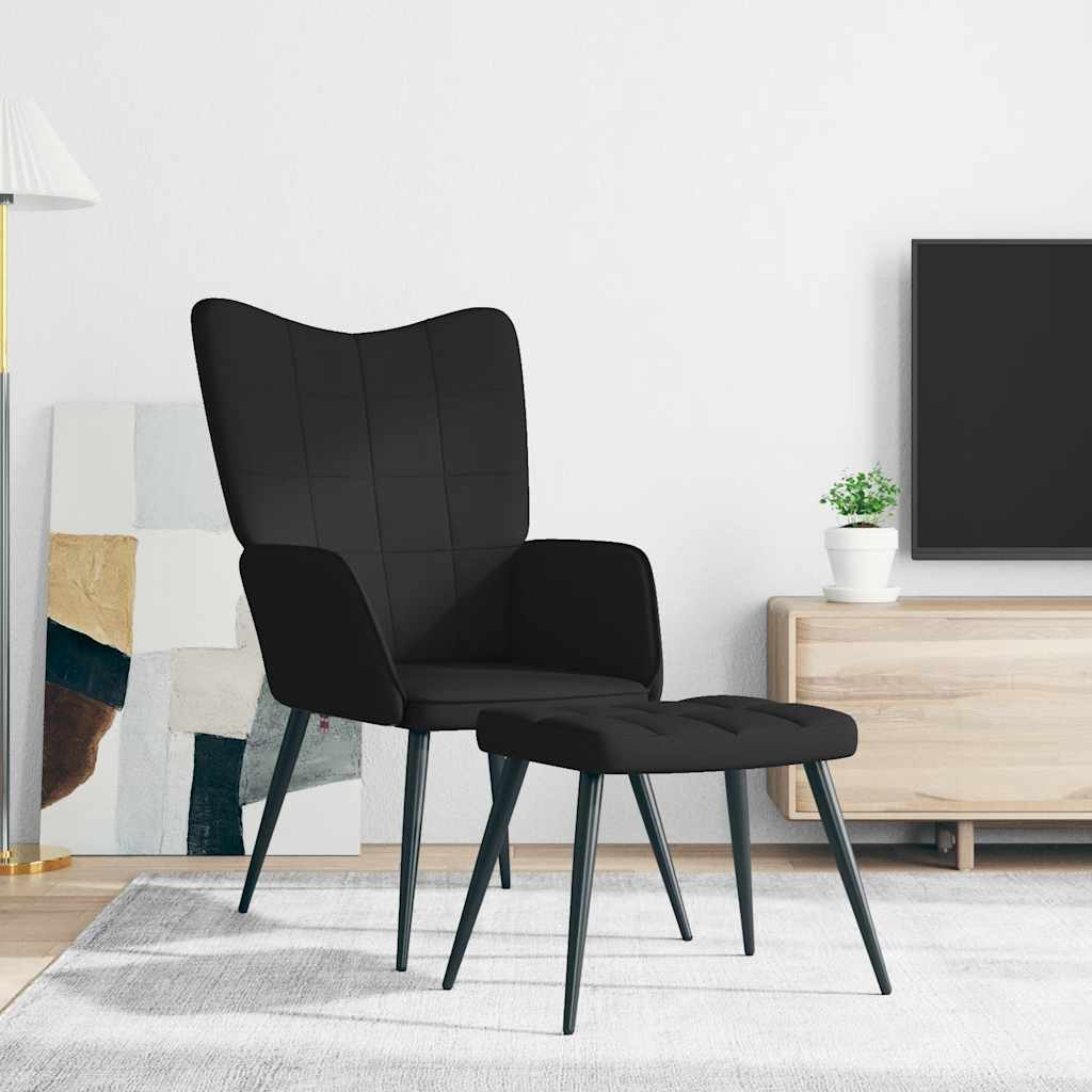 Relaxsessel mit Hocker Schwarz Stoff