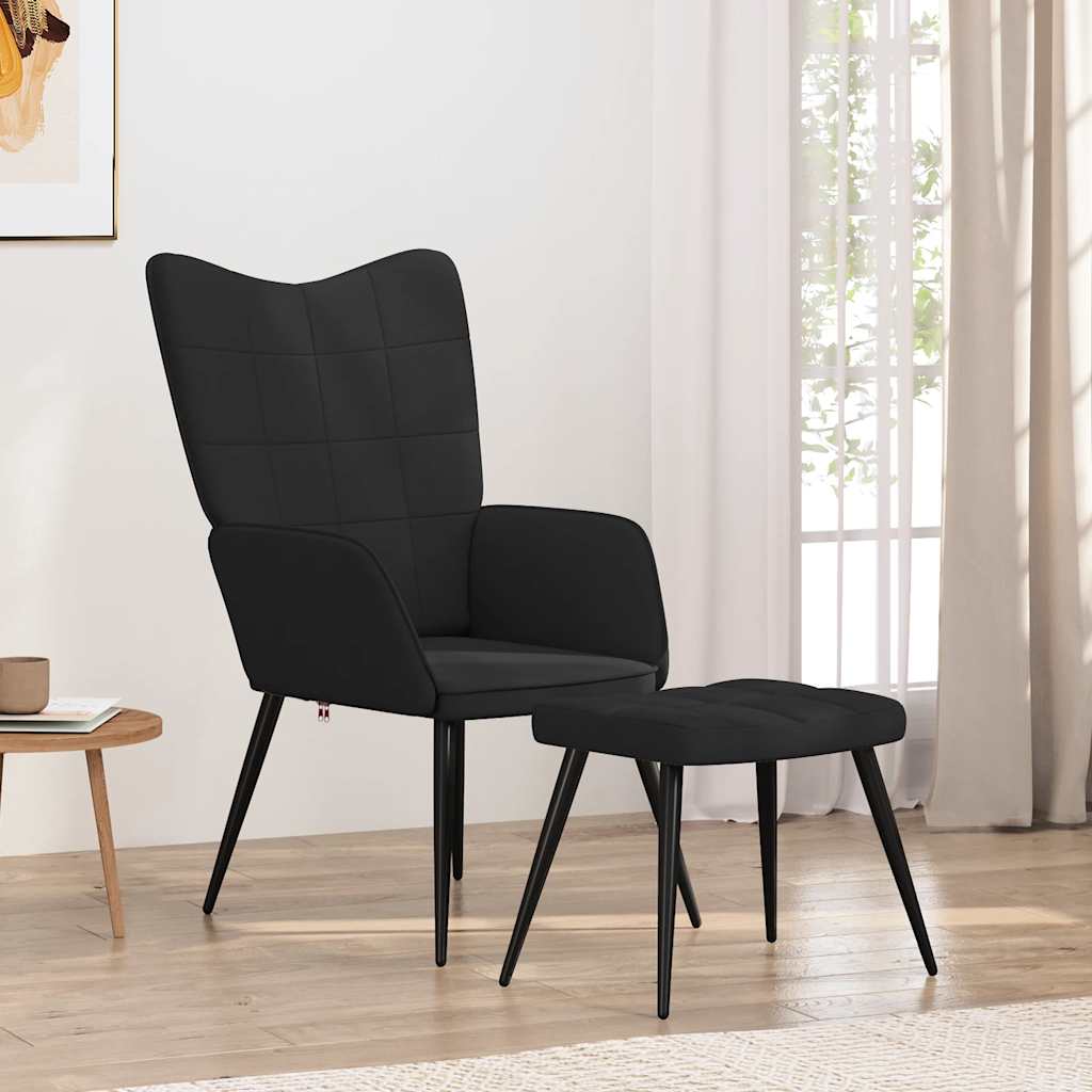 Relaxsessel mit Hocker Schwarz Stoff