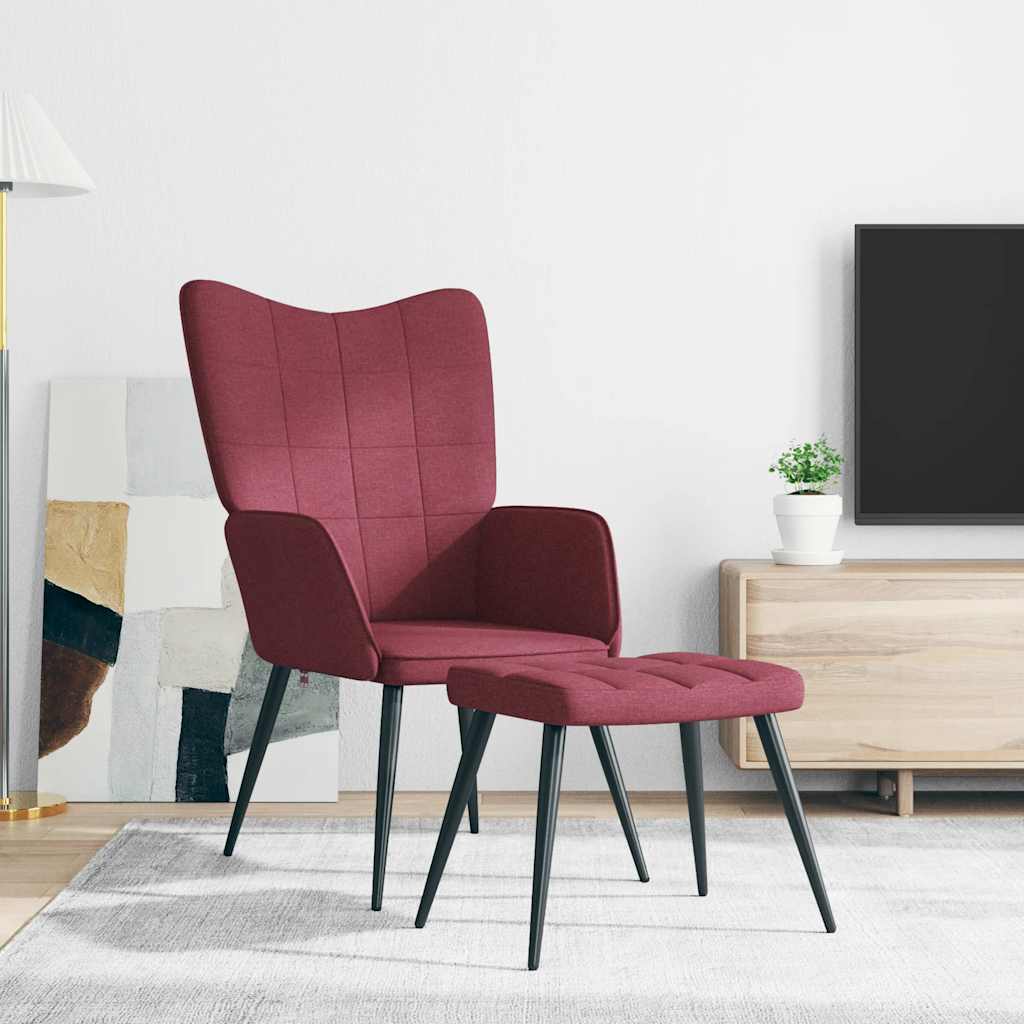 Relaxsessel mit Hocker Weinrot Stoff
