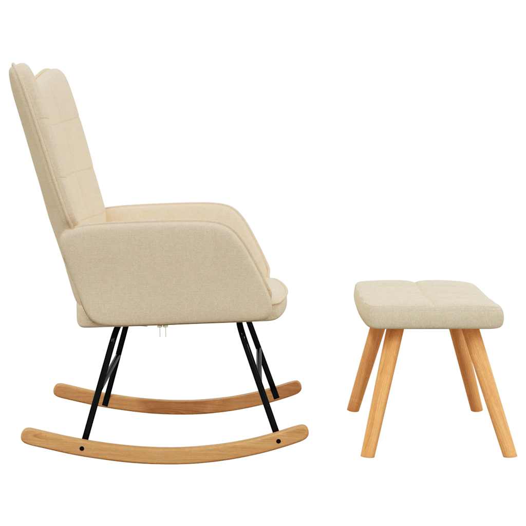Schaukelsessel mit Hocker Creme Stoff