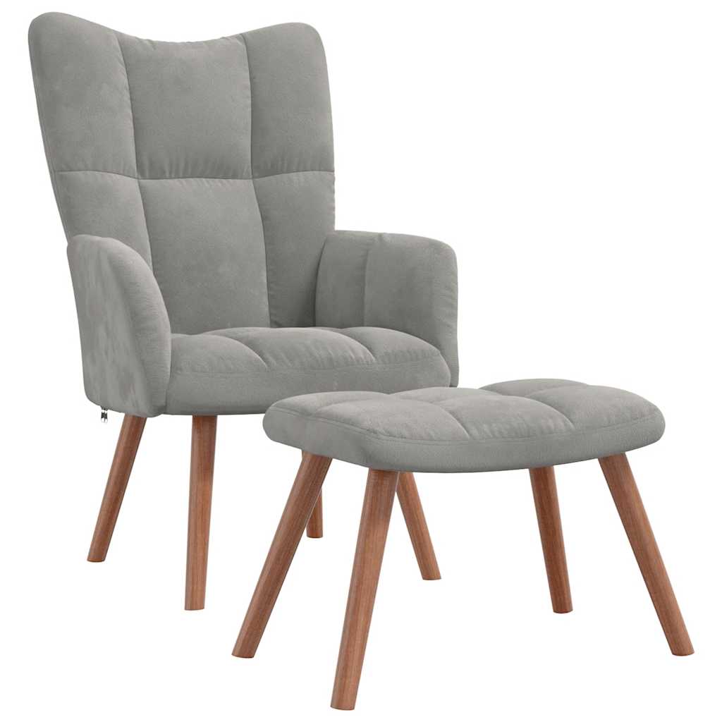 Relaxsessel mit Hocker Hellgrau Samt