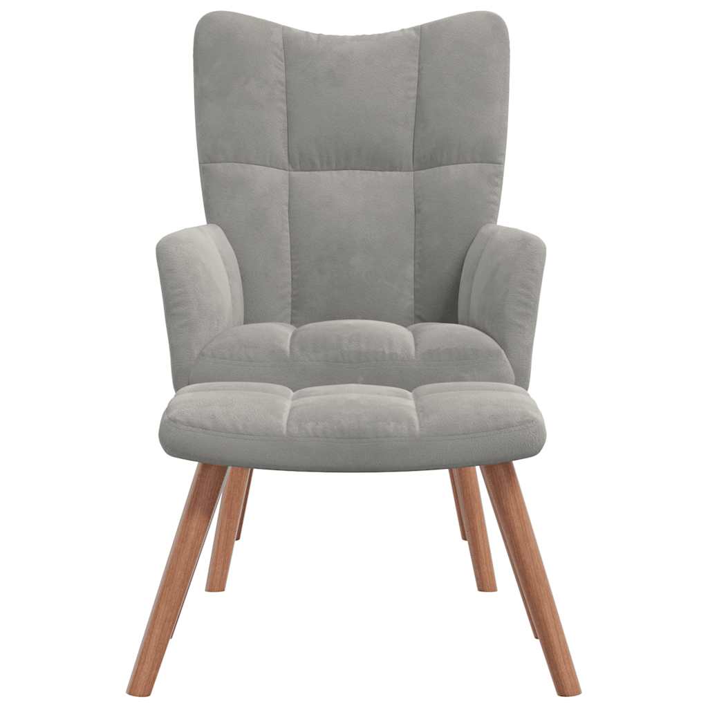 Relaxsessel mit Hocker Hellgrau Samt