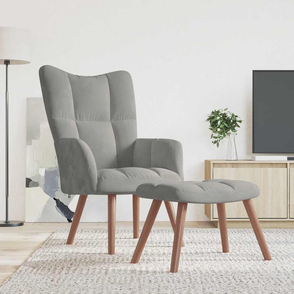 Relaxsessel mit Hocker Hellgrau Samt