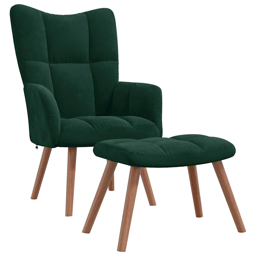 Relaxsessel mit Hocker Dunkelgrün Samt