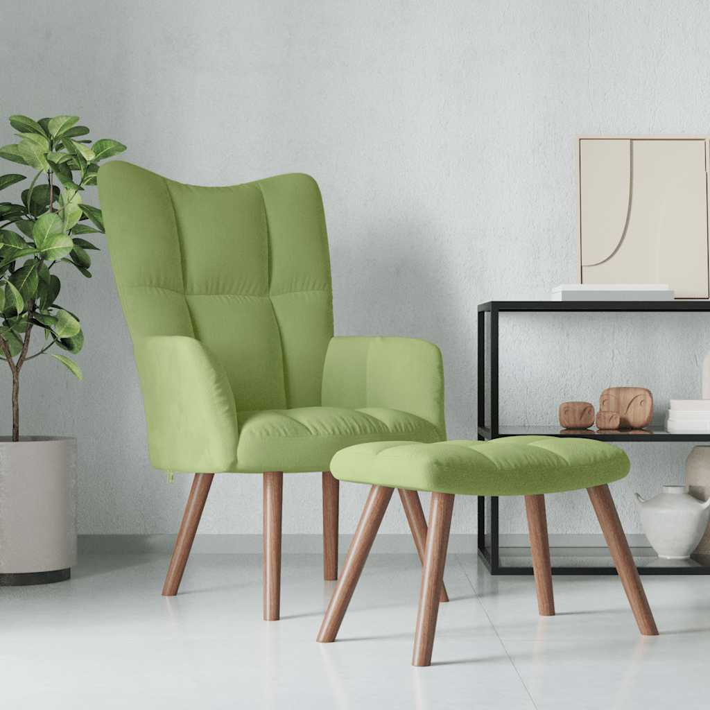 Relaxsessel mit Hocker Hellgrün Samt