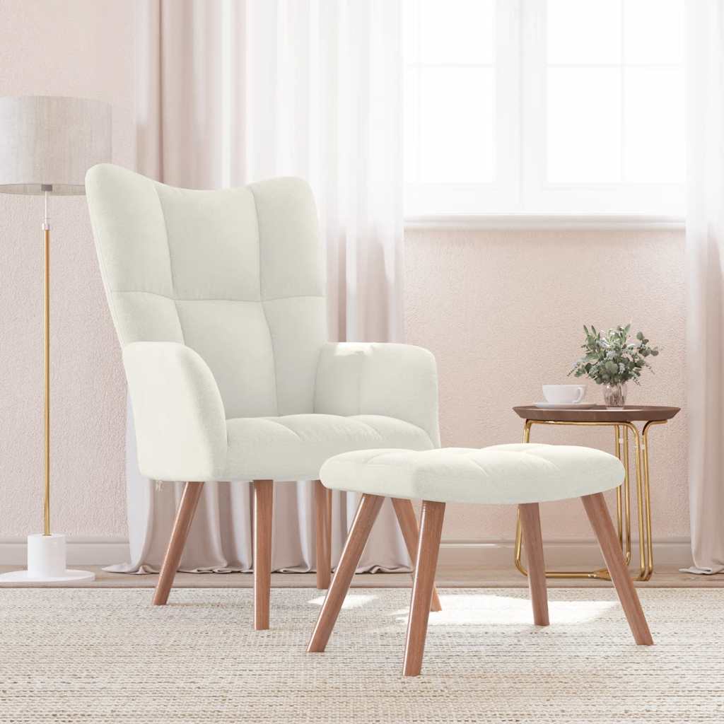 Relaxsessel mit Hocker Cremeweiß Samt
