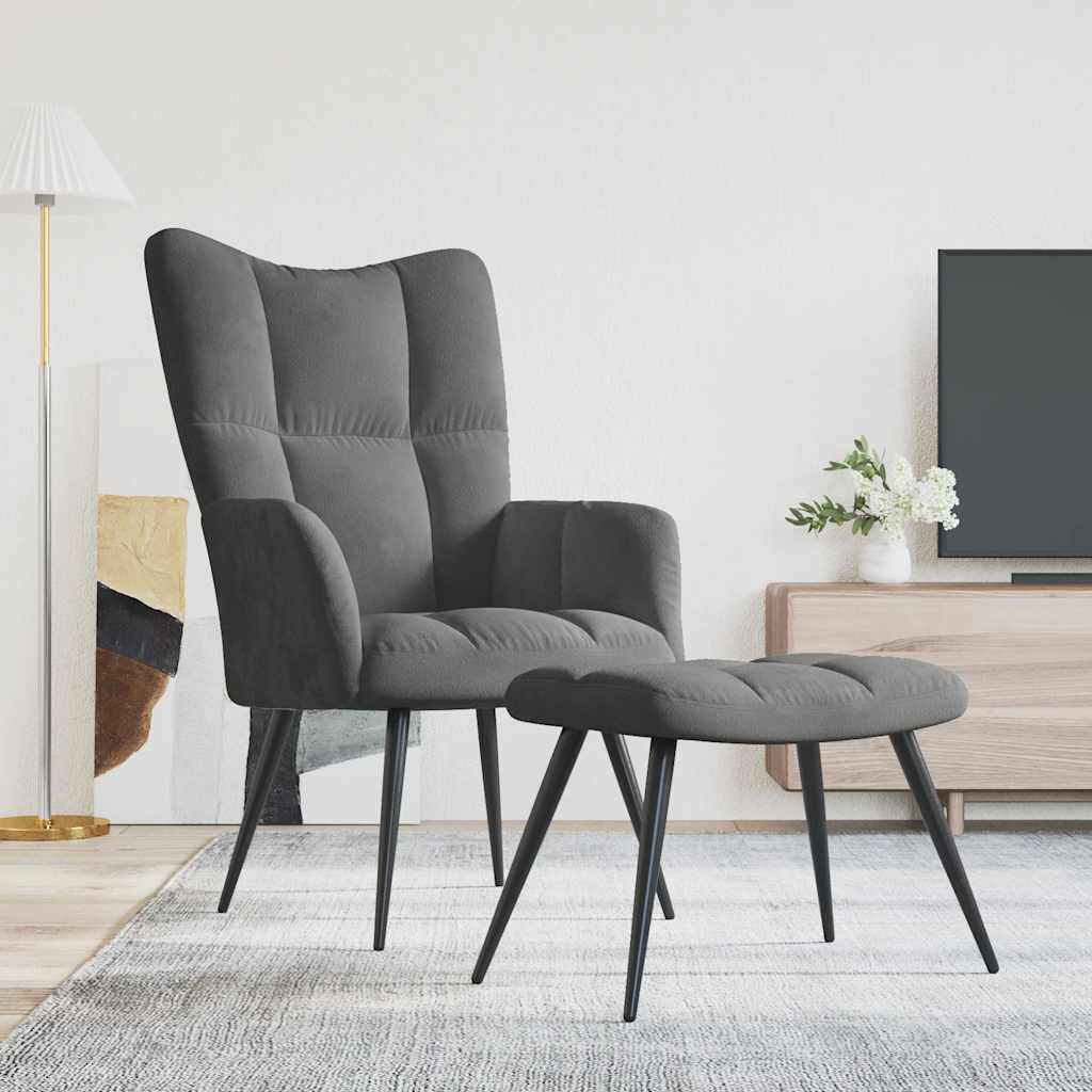 Relaxsessel mit Hocker Dunkelgrau Samt