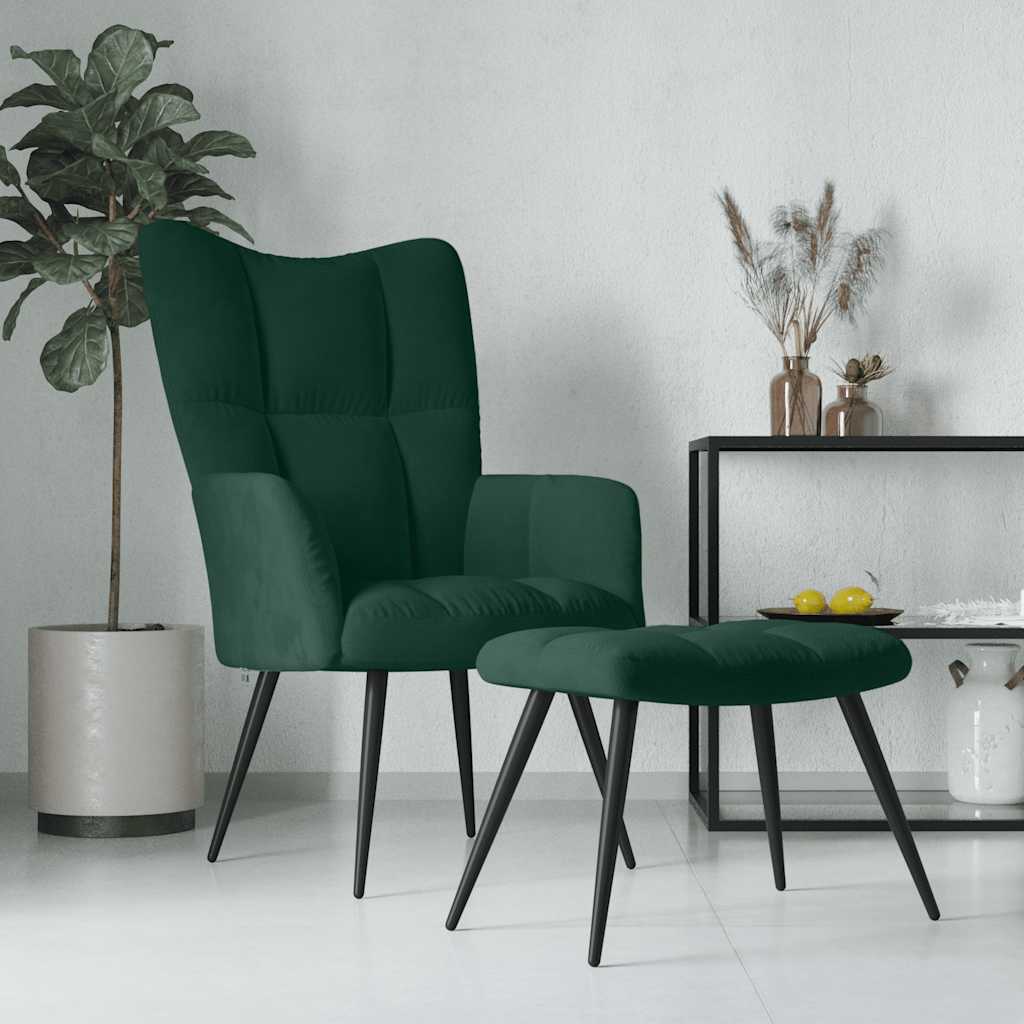 Relaxsessel mit Hocker Dunkelgrün Samt