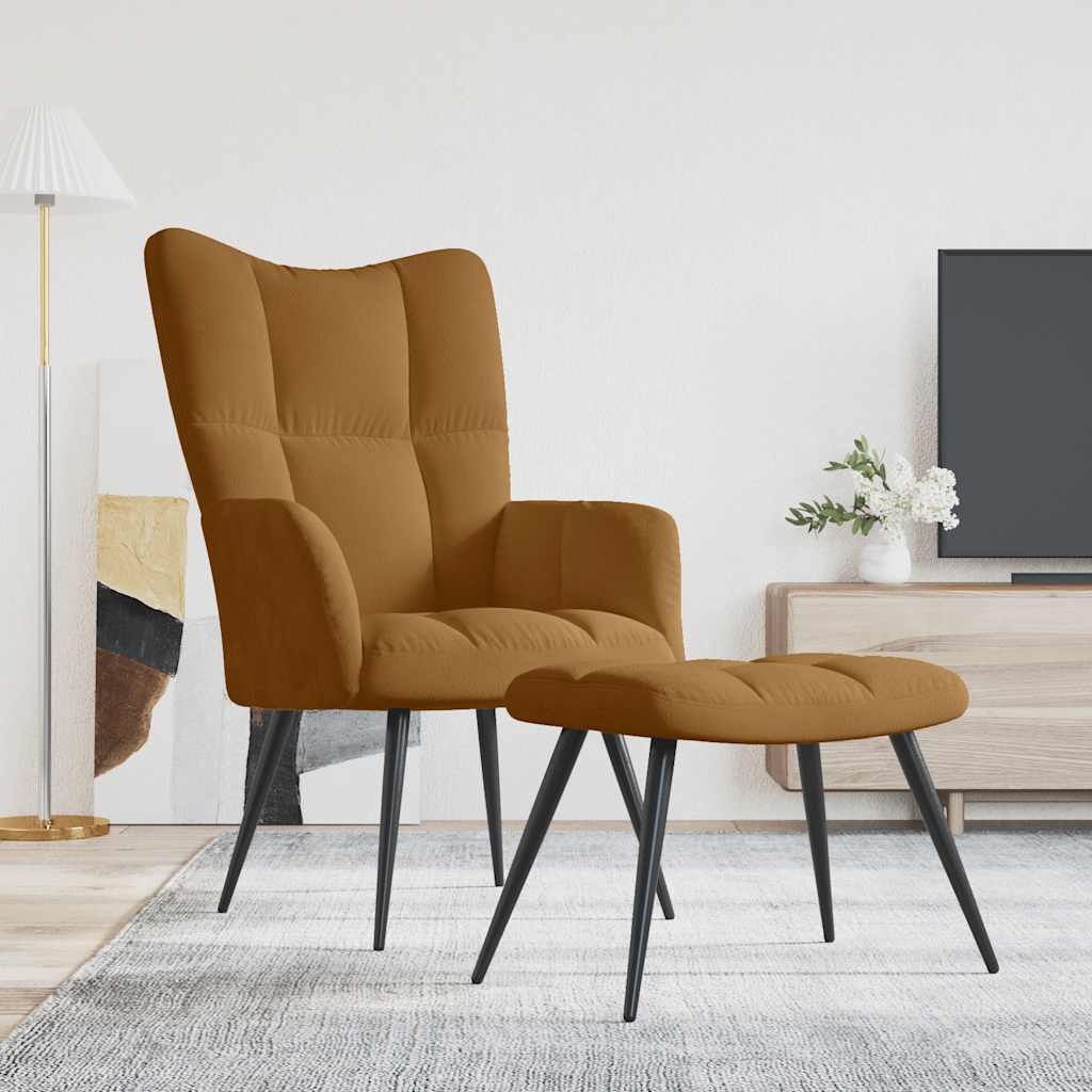 Relaxsessel mit Hocker Braun Samt