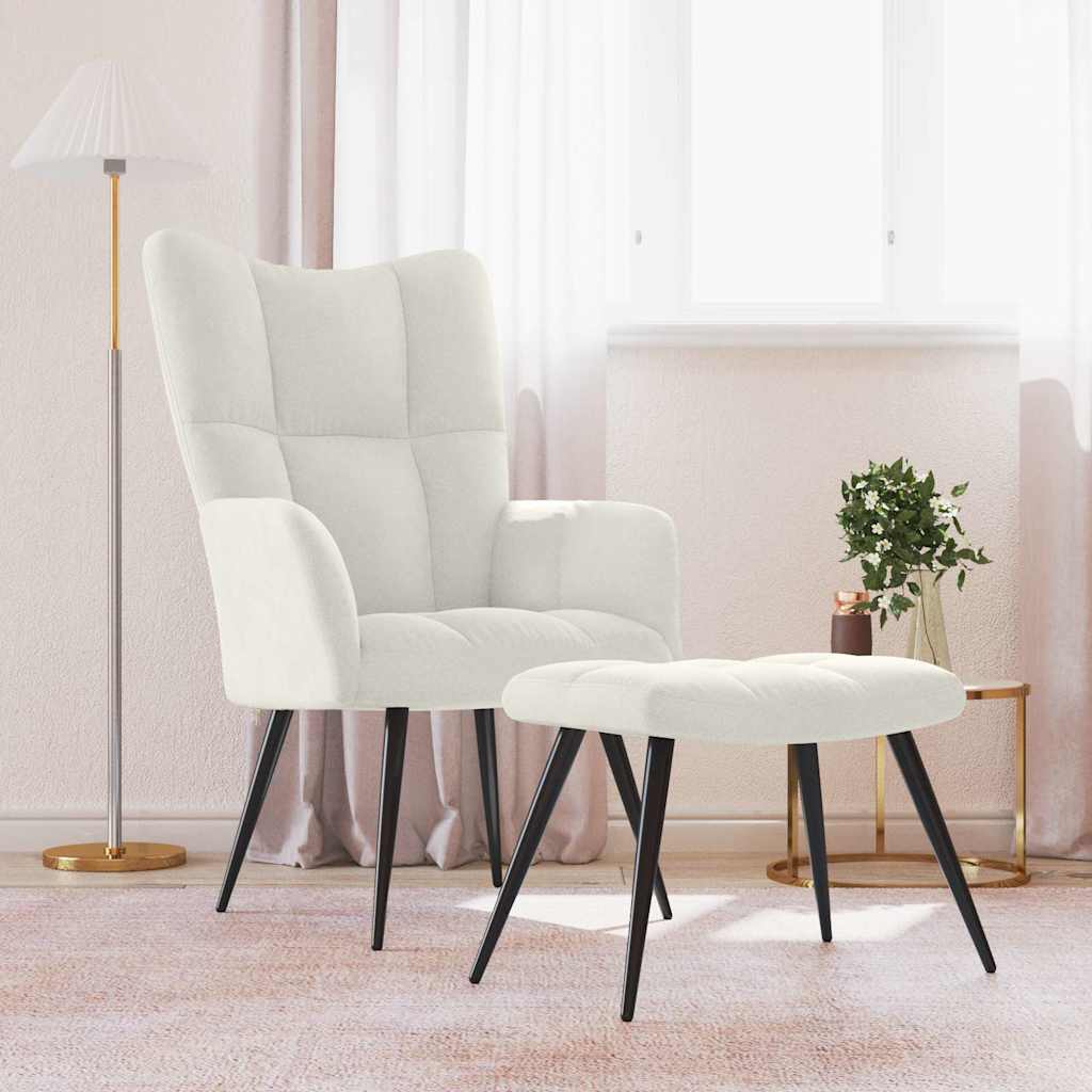Relaxsessel mit Hocker Cremeweiß Samt
