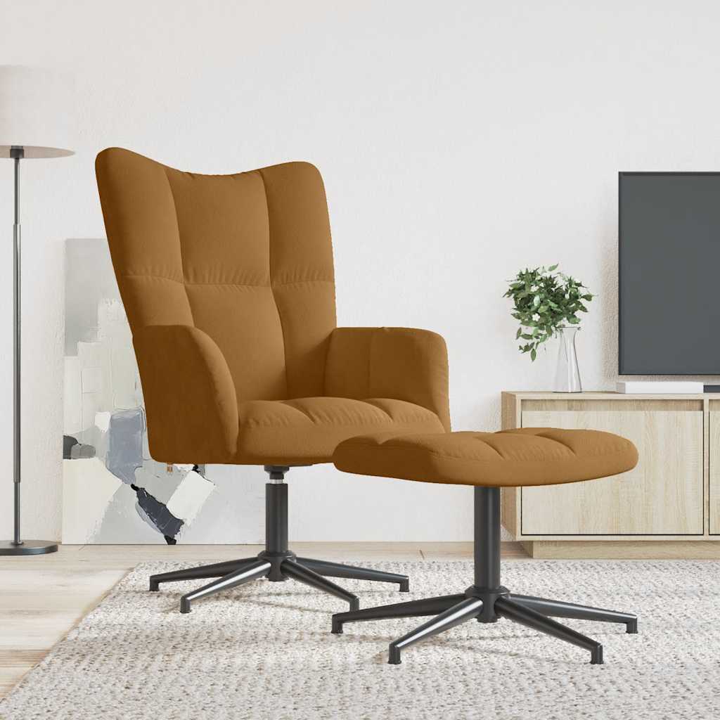 Relaxsessel mit Hocker Braun Samt