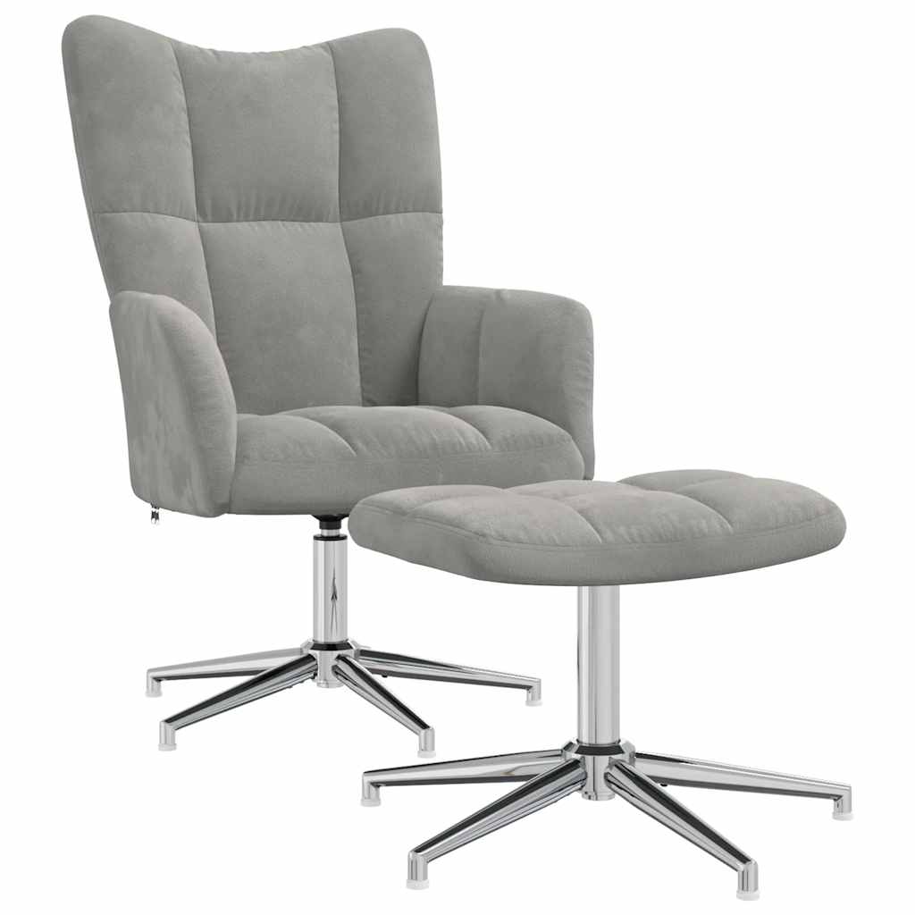 Relaxsessel mit Hocker Hellgrau Samt