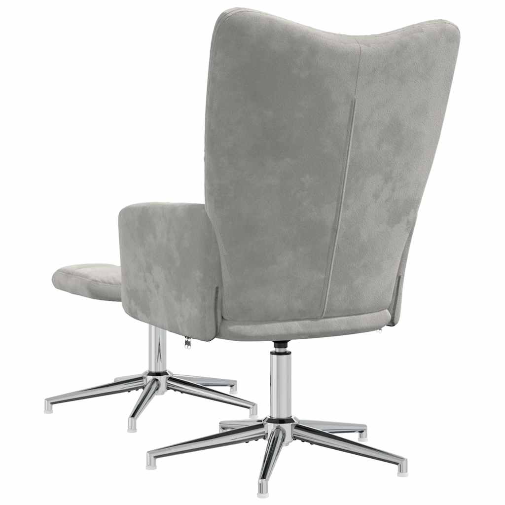 Relaxsessel mit Hocker Hellgrau Samt