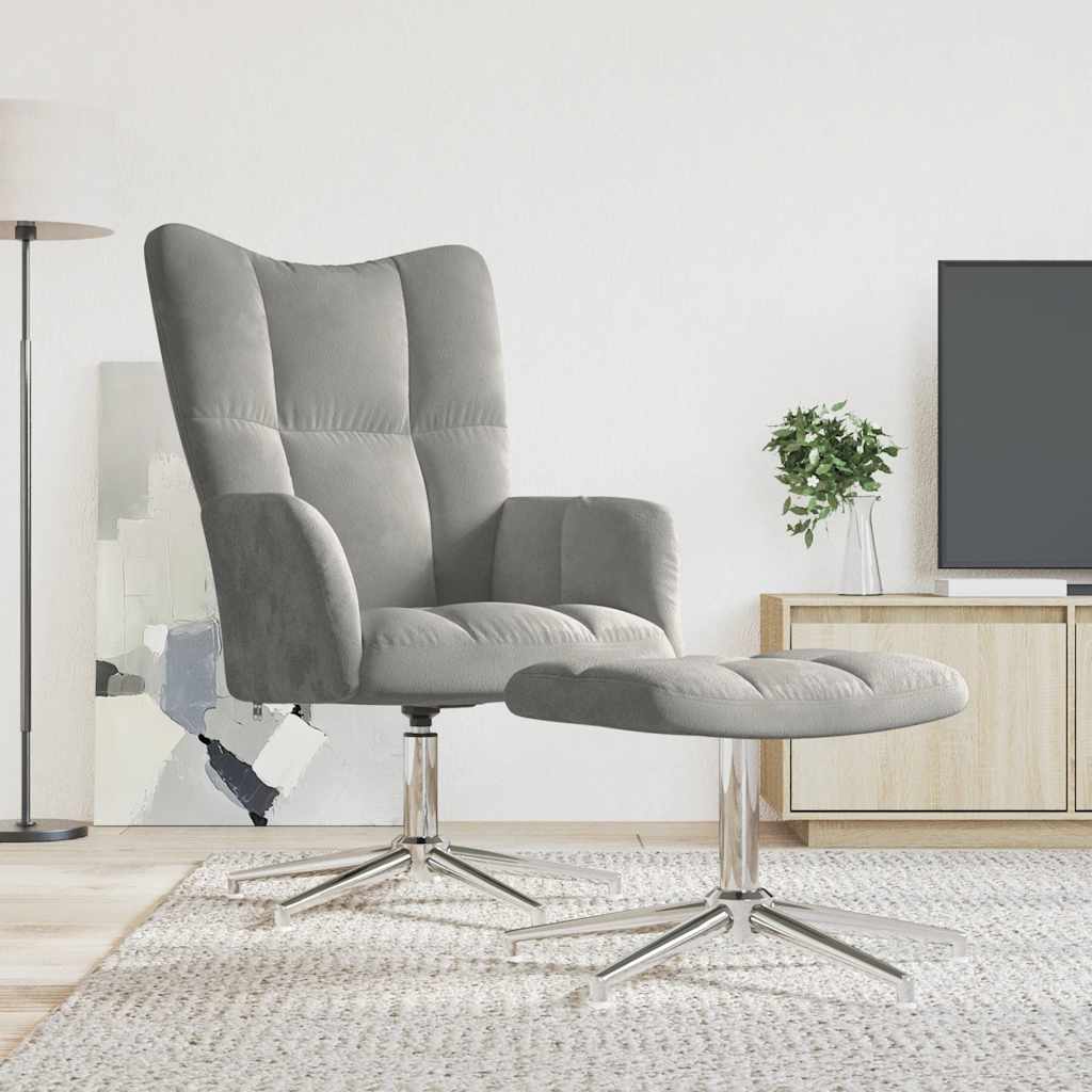 Relaxsessel mit Hocker Hellgrau Samt