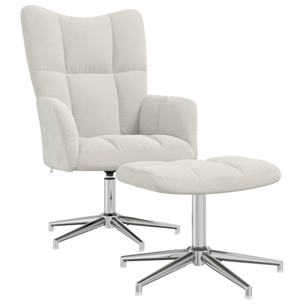 Relaxsessel mit Hocker Cremeweiß Samt