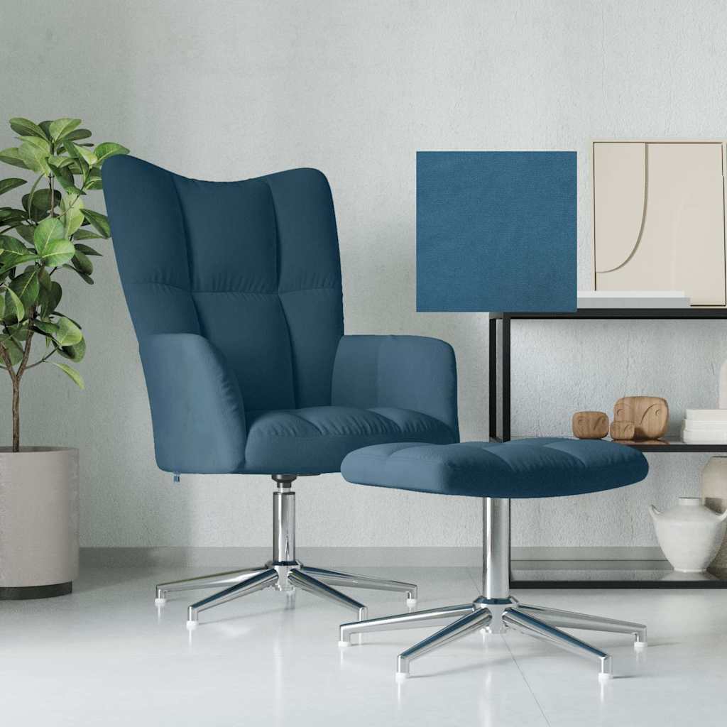 Relaxsessel mit Hocker Blau Samt