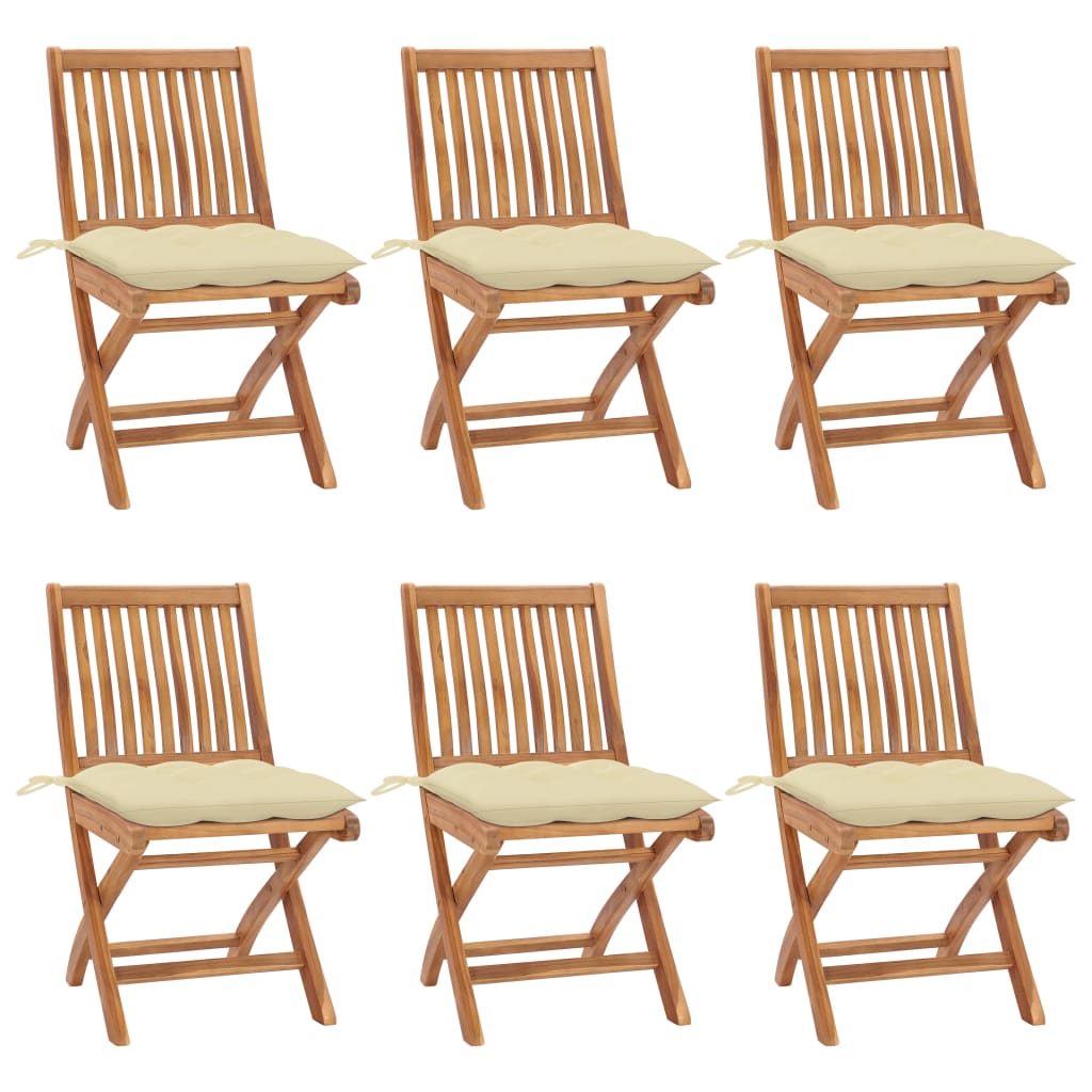 Klappbare Gartenstühle mit Kissen 6 Stk. Massivholz Teak