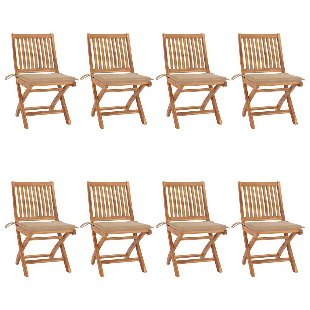 Klappbare Gartenstühle mit Kissen 8 Stk. Massivholz Teak