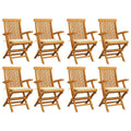 Gartenstühle mit Creme Kissen 8 Stk. Massivholz Teak