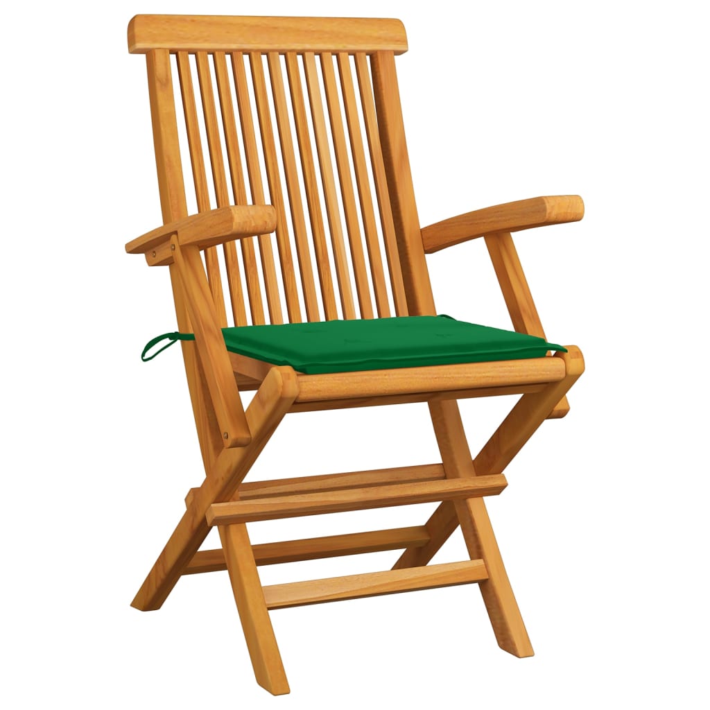 Gartenstühle mit Grünen Kissen 8 Stk. Massivholz Teak