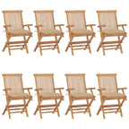 Gartenstühle mit Beigen Kissen 8 Stk. Massivholz Teak