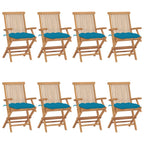 Gartenstühle mit Hellblauen Kissen 8 Stk. Massivholz Teak