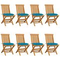 Gartenstühle mit Hellblauen Kissen 8 Stk. Massivholz Teak
