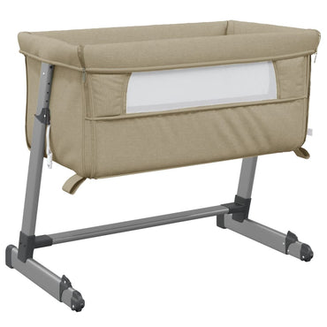 Babybett mit Matratze Taupe Leinenstoff