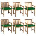 Gartenstühle 6 Stk. mit Grünen Kissen Massivholz Teak