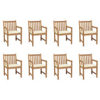 Gartenstühle 8 Stk. mit Creme Kissen Massivholz Teak