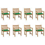 Gartenstühle 8 Stk. mit Grünen Kissen Massivholz Teak