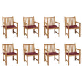 Gartenstühle 8 Stk. mit Weinroten Kissen Massivholz Teak