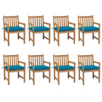 Gartenstühle 8 Stk. mit Hellblauen Kissen Massivholz Teak