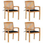Stapelbare Gartenstühle mit Kissen 4 Stk. Massivholz Teak