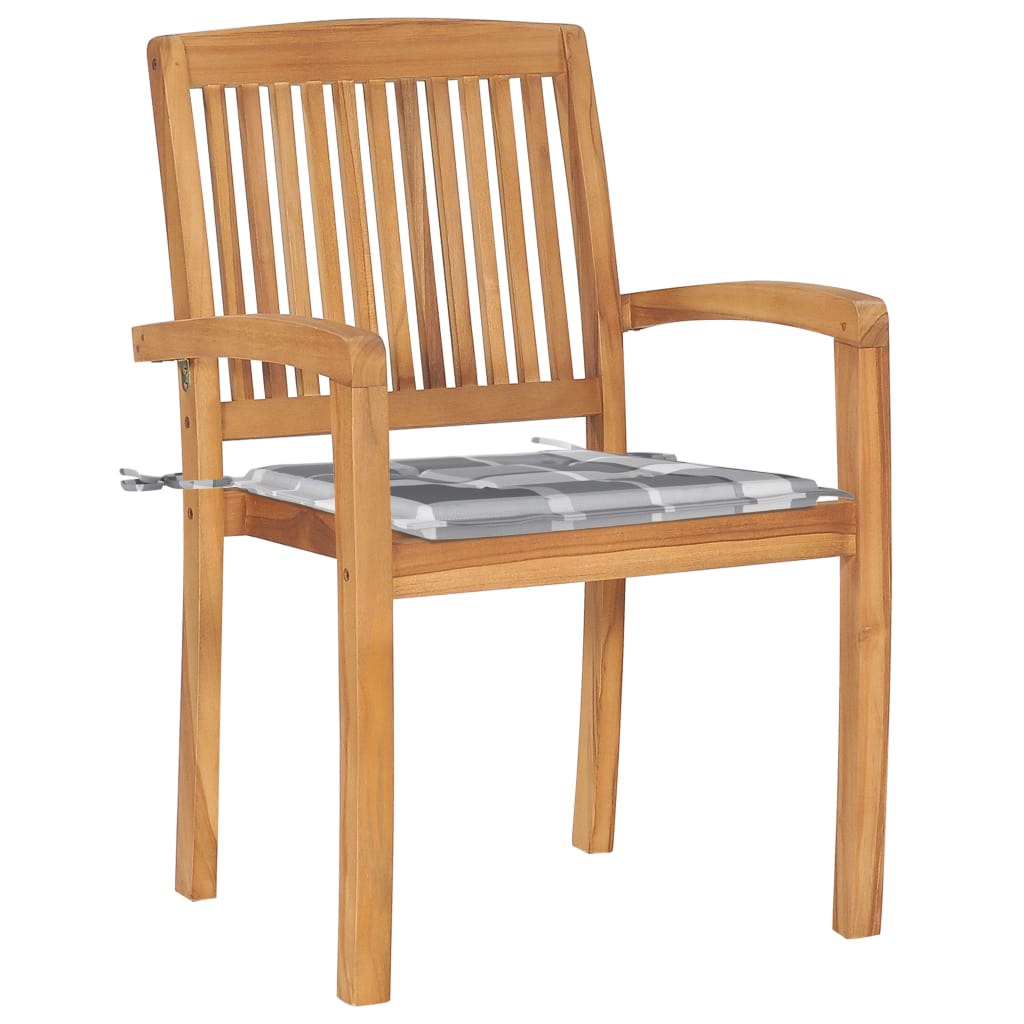 Stapelbare Gartenstühle mit Kissen 6 Stk. Massivholz Teak