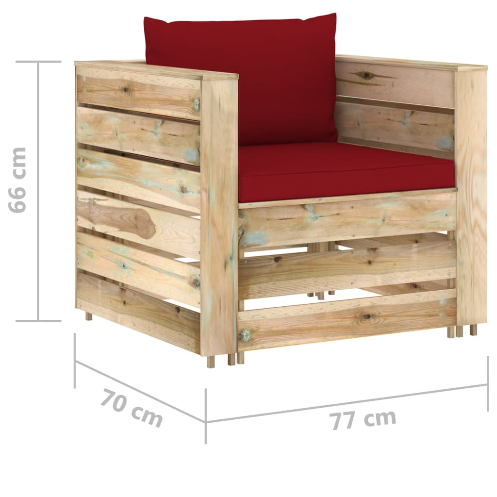 2-tlg. Garten-Lounge-Set mit Kissen Grün Imprägniertes Holz