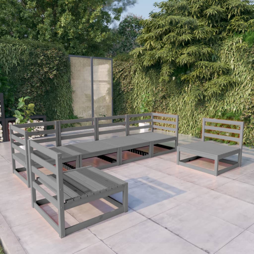 6-tlg. Garten-Lounge-Set Grau Massivholz Kiefer