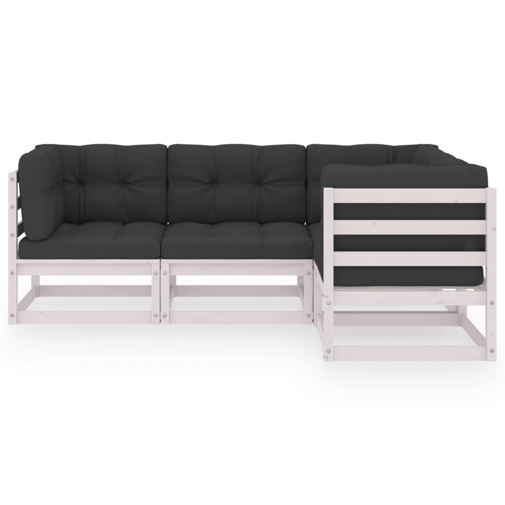 4-tlg. Garten-Lounge-Set mit Kissen Kiefer Massivholz