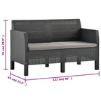 2-tlg. Garten-Lounge-Set mit Kissen PP Rattan Anthrazit