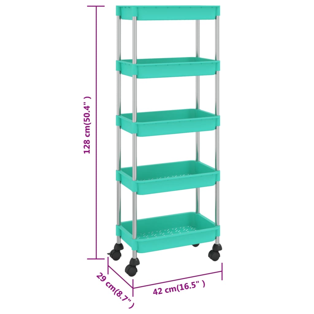 Küchenwagen 5 Etagen Türkis 42x29x128 cm Eisen und ABS