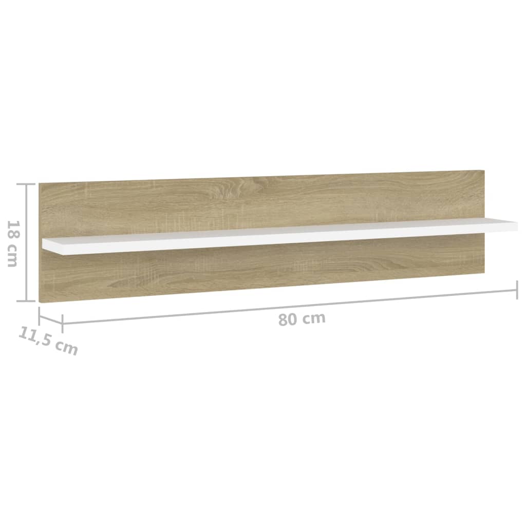 Wandregale 2 Stk. Weiß Sonoma-Eiche 80x11,5x18 cm Holzwerkstoff