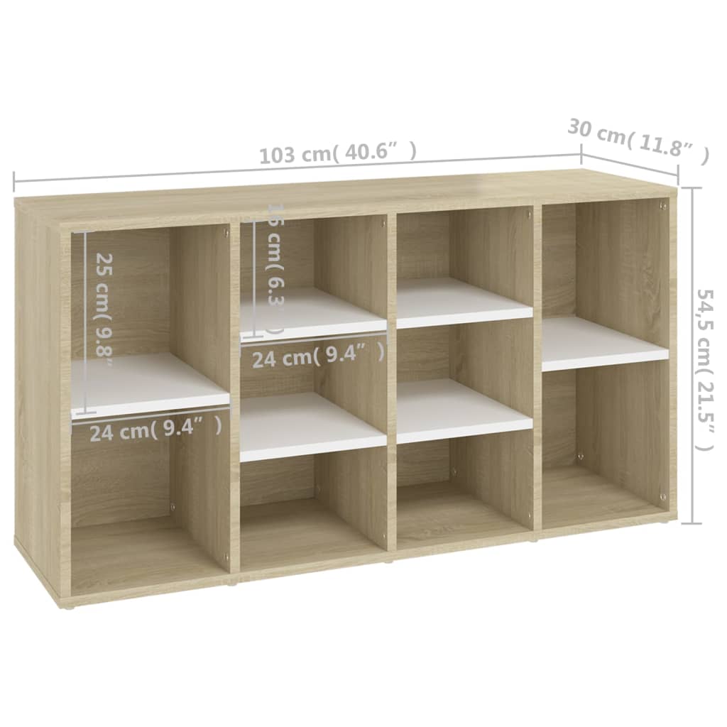 Schuhbank Weiß und Sonoma-Eiche 103x30x54,5 cm Holzwerkstoff