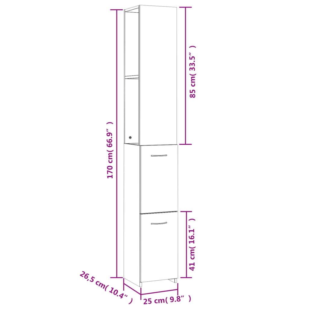 Badschrank Weiß 25x26,5x170 cm Holzwerkstoff