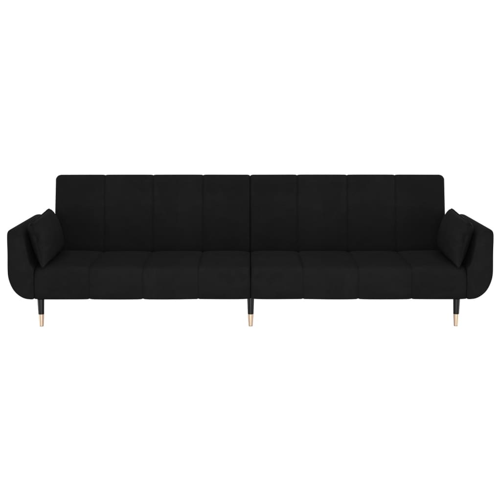 Schlafsofa 2-Sitzer mit 2 Kissen Schwarz Samt