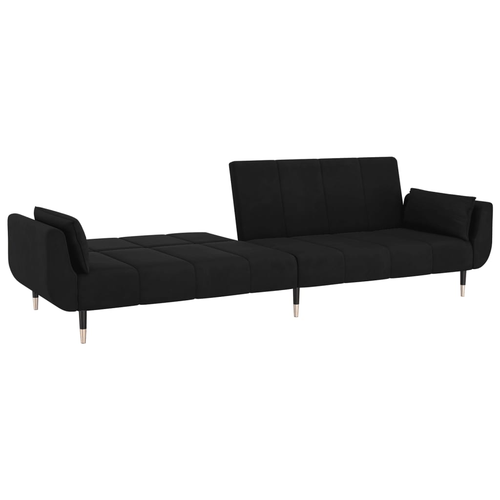 Schlafsofa 2-Sitzer mit 2 Kissen Schwarz Samt