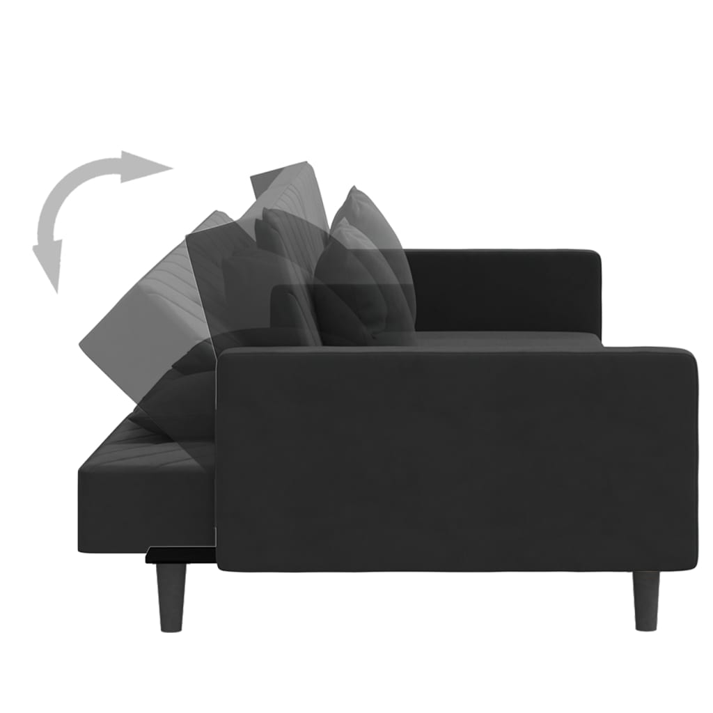 Schlafsofa 2-Sitzer mit 2 Kissen Schwarz Samt